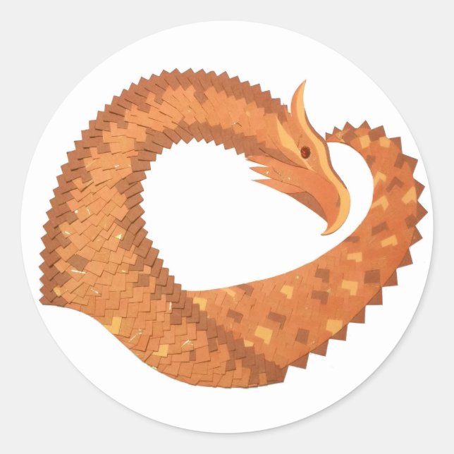 Burnt orange heart dragon on white classic round sticker (Front)