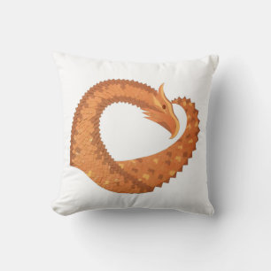 Burnt orange heart dragon on white cushion