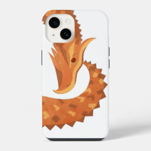 Burnt orange heart dragon on white iPhone 14 case