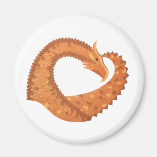Burnt orange heart dragon on white magnet