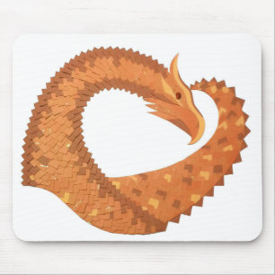 Burnt orange heart dragon on white mouse pad