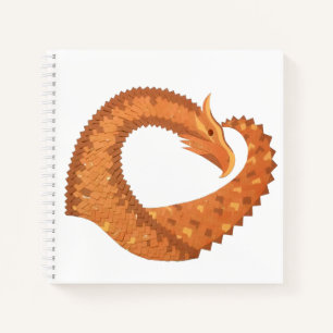 Burnt orange heart dragon on white notebook