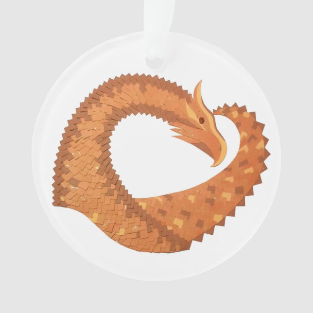 Burnt orange heart dragon on white ornament (Front)