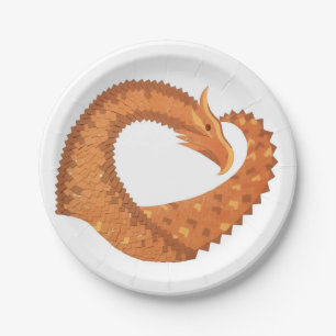 Burnt orange heart dragon on white paper plate
