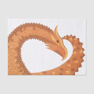 Burnt orange heart dragon on white tissue paper