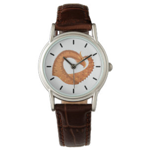 Burnt orange heart dragon on white watch