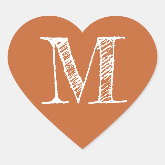 Burnt Orange Heart Minimalist Monogram Initial Sticker (Front)