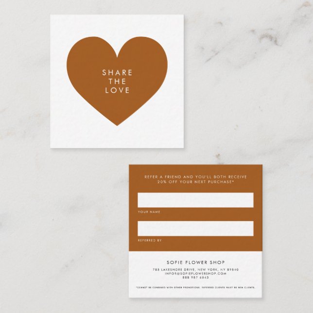 Burnt Orange Heart Minimalist Share the Love Referral Card (Front/Back)