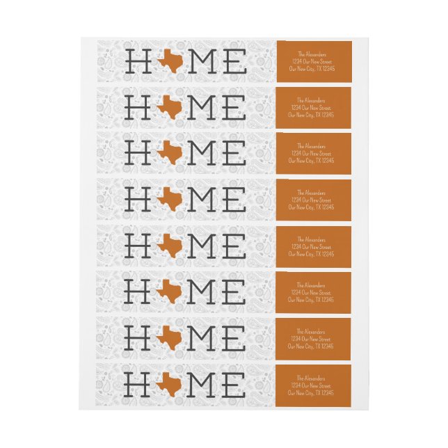 Burnt Orange HOME Texas Wrap Around Label (Sheet)