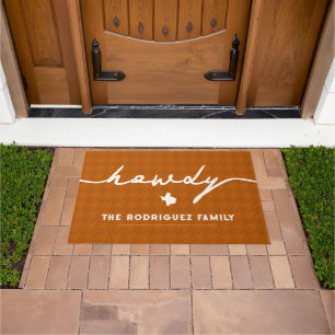 Burnt Orange Howdy Houndstooth Doormat