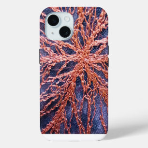 burnt orange indigo floral boho art embroidery iPhone 15 case