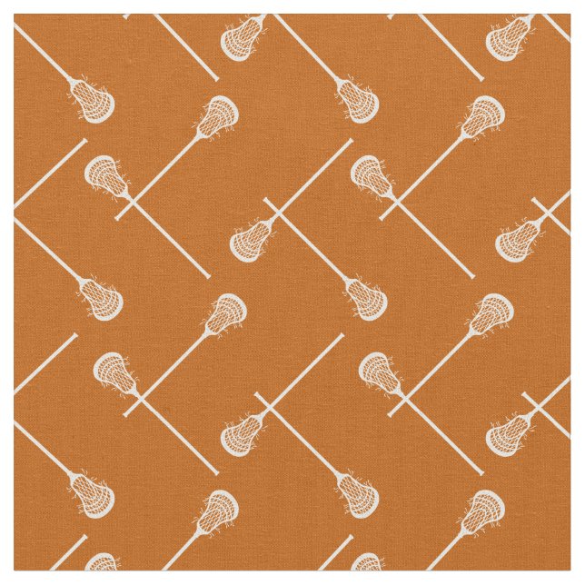 Burnt Orange Lacrosse White Sticks Patterned Fabric (Close Up)