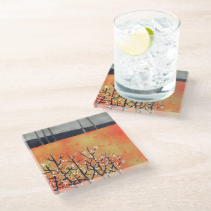 Burnt Orange Landscape Art Glass Coaster