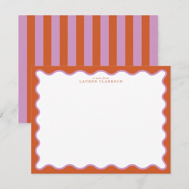 Burnt Orange & Lavender Wavy Border Note Card (Front/Back)
