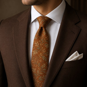 Burnt Orange Leaf Damask Tie