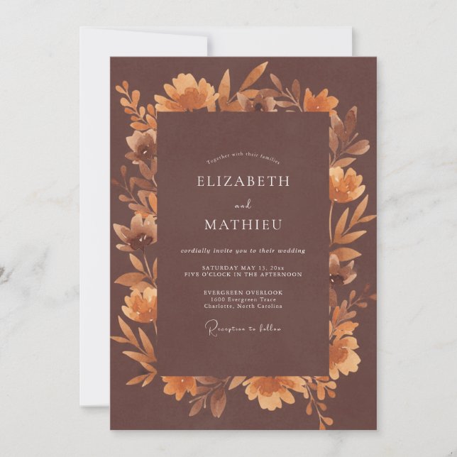 Burnt Orange Leafy Wedding Invitation (Front)