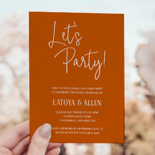 Burnt Orange Let's Party Casual Wedding Reception Invitation