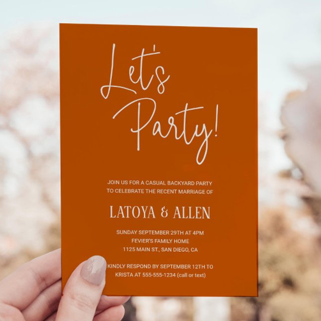 Burnt Orange Let's Party Casual Wedding Reception Invitation (Creator Uploaded)