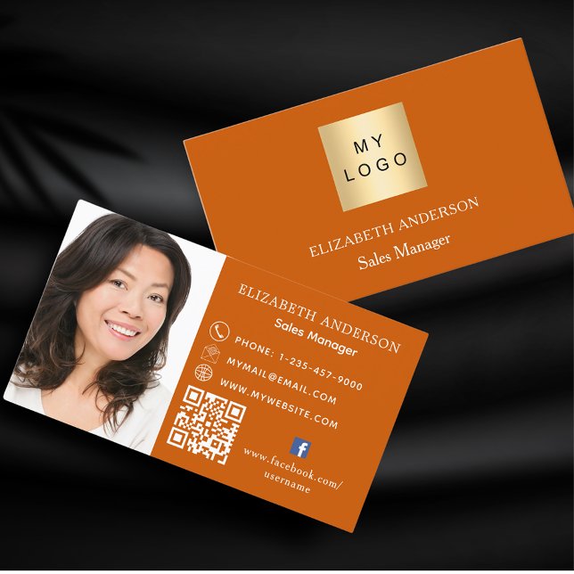 Burnt orange logo photo Qr code social media Business Card (Creator Uploaded)