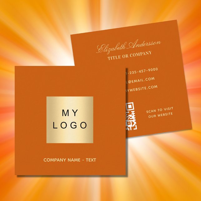 Burnt orange logo QR code minimalist Square Business Card (Creator Uploaded)