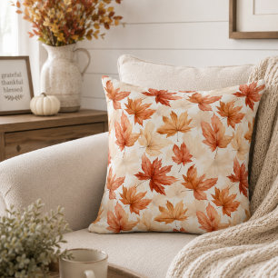 Burnt Orange Maple Leaf Fall Farmhouse Cushion