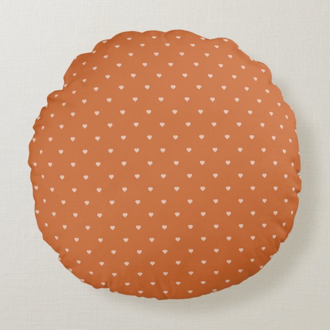 Burnt Orange Mini Hearts Background  Round Cushion (Front)