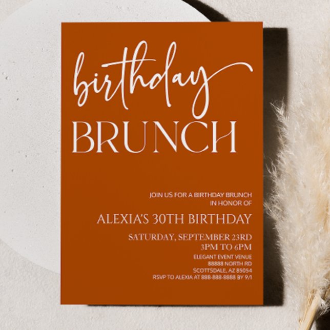 Burnt Orange Minimal Birthday Brunch Party Invitation (Creator Uploaded)