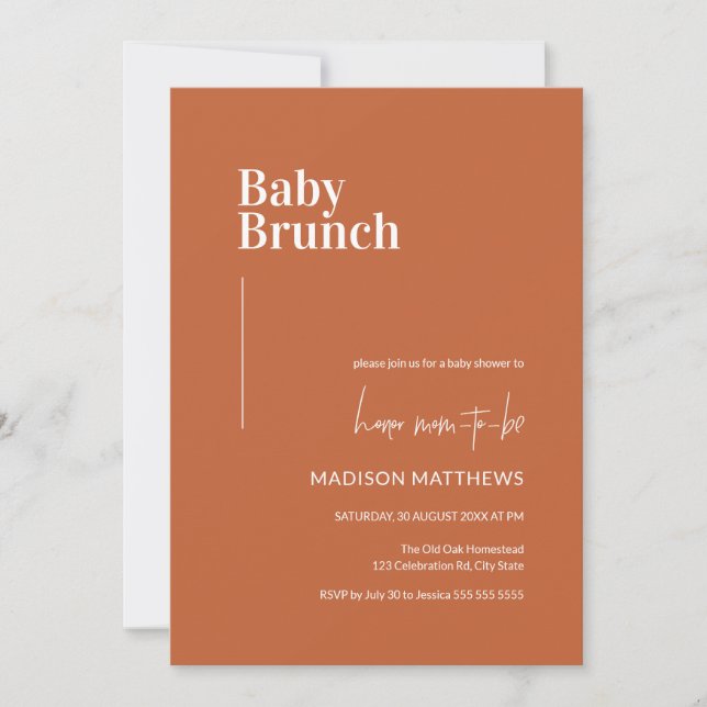 Burnt Orange Minimalist Baby Brunch Baby Shower Invitation (Front)