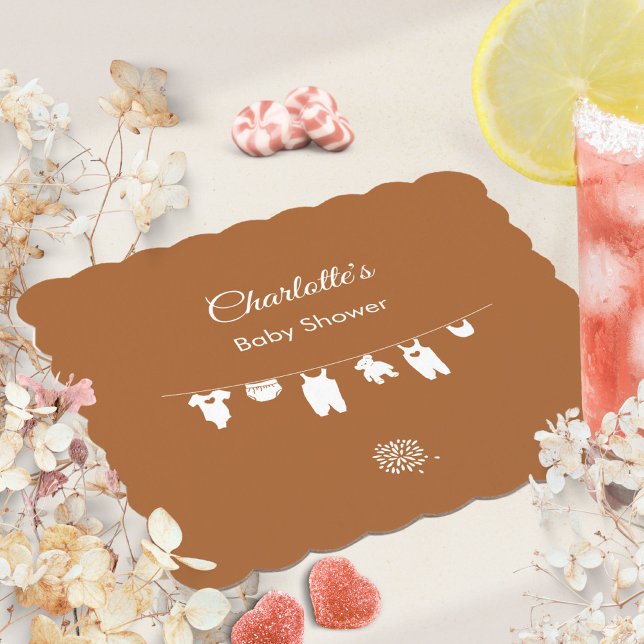 Burnt Orange Minimalist Boho Baby Shower Paper Coaster (Burnt Orange Boho Gender Neutral Baby Shower Paper Coaster ©Susanne Sachers - Sunny Mind 🌞)