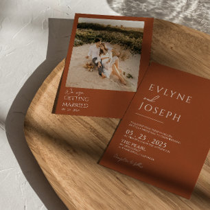Burnt Orange Minimalist Boho Neutral Photo Wedding Invitation