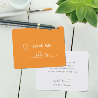 Burnt Orange Minimalist Flowers Bird Sun Drawing Thank You Card