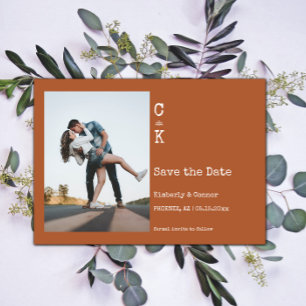 Burnt Orange Minimalist Monogram Photo Save The Date