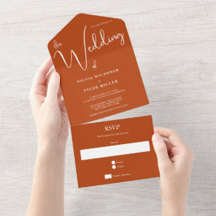 Burnt Orange Minimalist Wedding All In One Invitation
