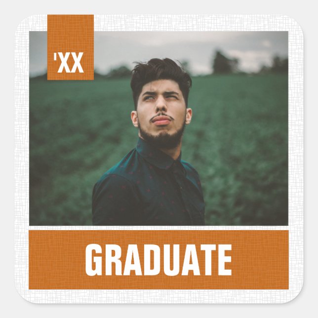 Burnt Orange Modern Textured Photo Graduation Square Sticker (Front)
