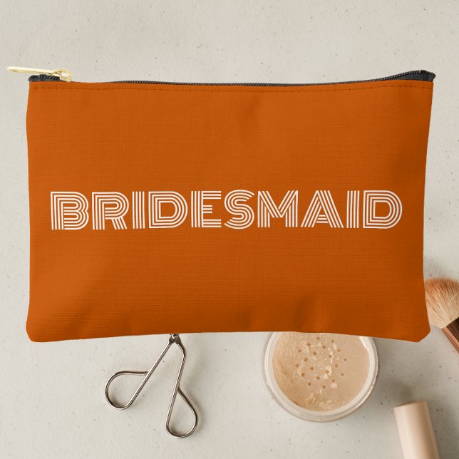 Burnt Orange Modern Typography Bridesmaid Accessory Pouch (In Situ Makeup)