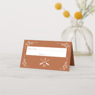 Burnt Orange Monogram and Arrows Reception Place Card