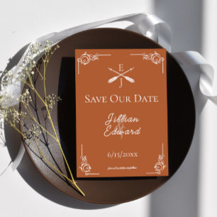 Burnt Orange Monogram and Arrows Save The Date Announcement