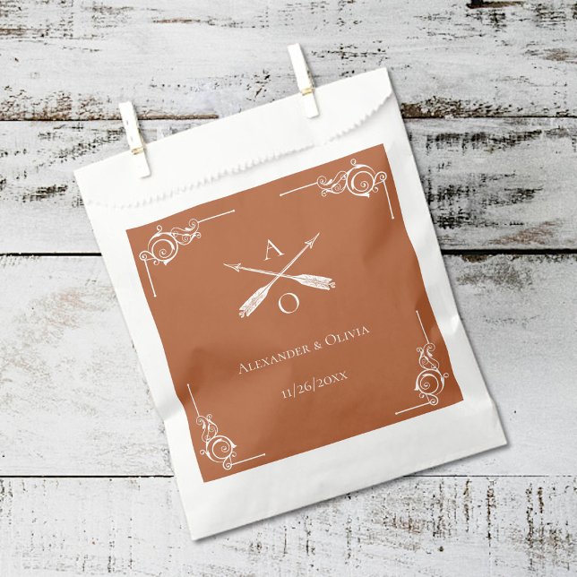 Burnt Orange Monogram and Arrows Wedding Favour Bag (Burnt Orange Monogram and Arrows Wedding Favor Bags)
