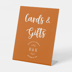 Burnt Orange Monogram Floral Wedding Cards & Gifts Pedestal Sign