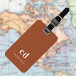 Burnt orange monogram luggage tag<br><div class="desc">A trendy burnt orange coloured background. Personalise and add your monogram letters and full name on the front. Your contact information on the back.</div>