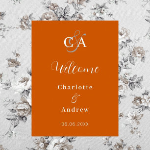 Burnt orange monogram modern wedding welcome poster