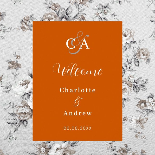 Burnt orange monogram modern wedding welcome poster (Creator Uploaded)