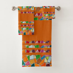 Burnt Orange Mosaic Pattern Bath Towel Set