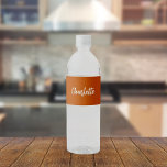 Burnt orange name script water bottle label<br><div class="desc">A trendy burnt orange coloured background. Personalise and add your name written with a modern hand lettered style script in white.</div>