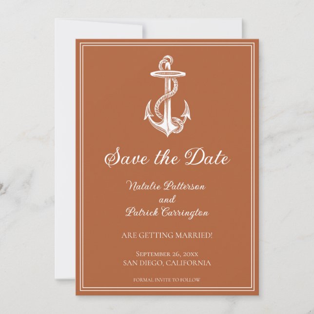 Burnt Orange Nautical Anchor Save the Date Invite (Front)