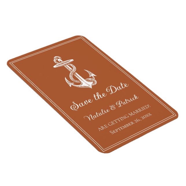 Burnt Orange Nautical Anchor Save the Date Magnet (Right Side)