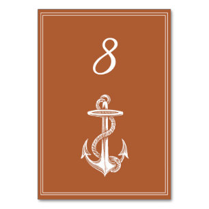 Burnt Orange Nautical Anchor Table Number Card