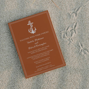 Burnt Orange Nautical Anchor Wedding Invitation