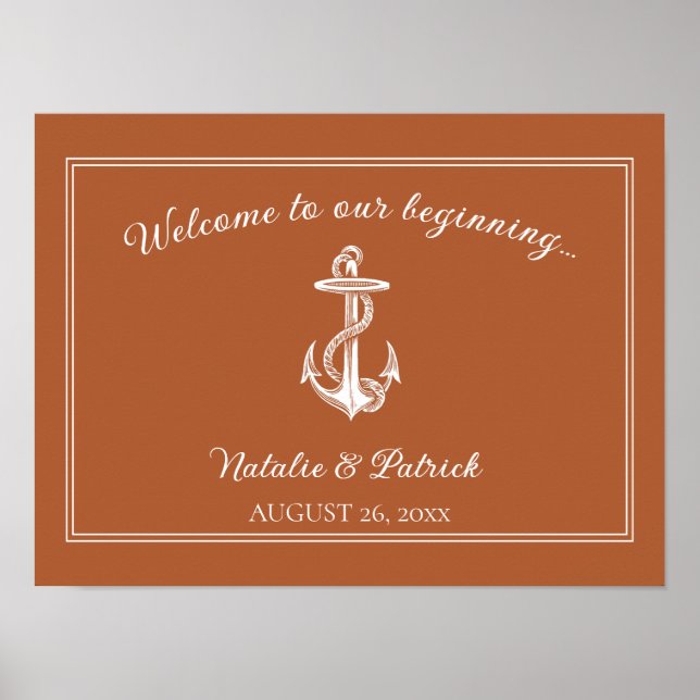 Burnt Orange Nautical Anchor Wedding Poster (Front)