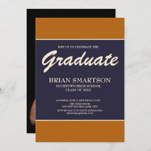 Burnt Orange Navy Blue Graduation Party Photo Invitation